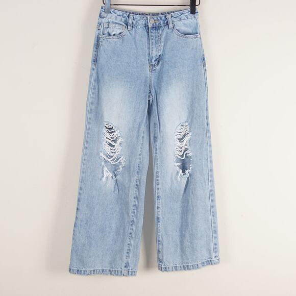 Habitual Girl Wide Leg Distressed Light Wash Blue Jeans Kids Sz 12 - Picture 1 of 15